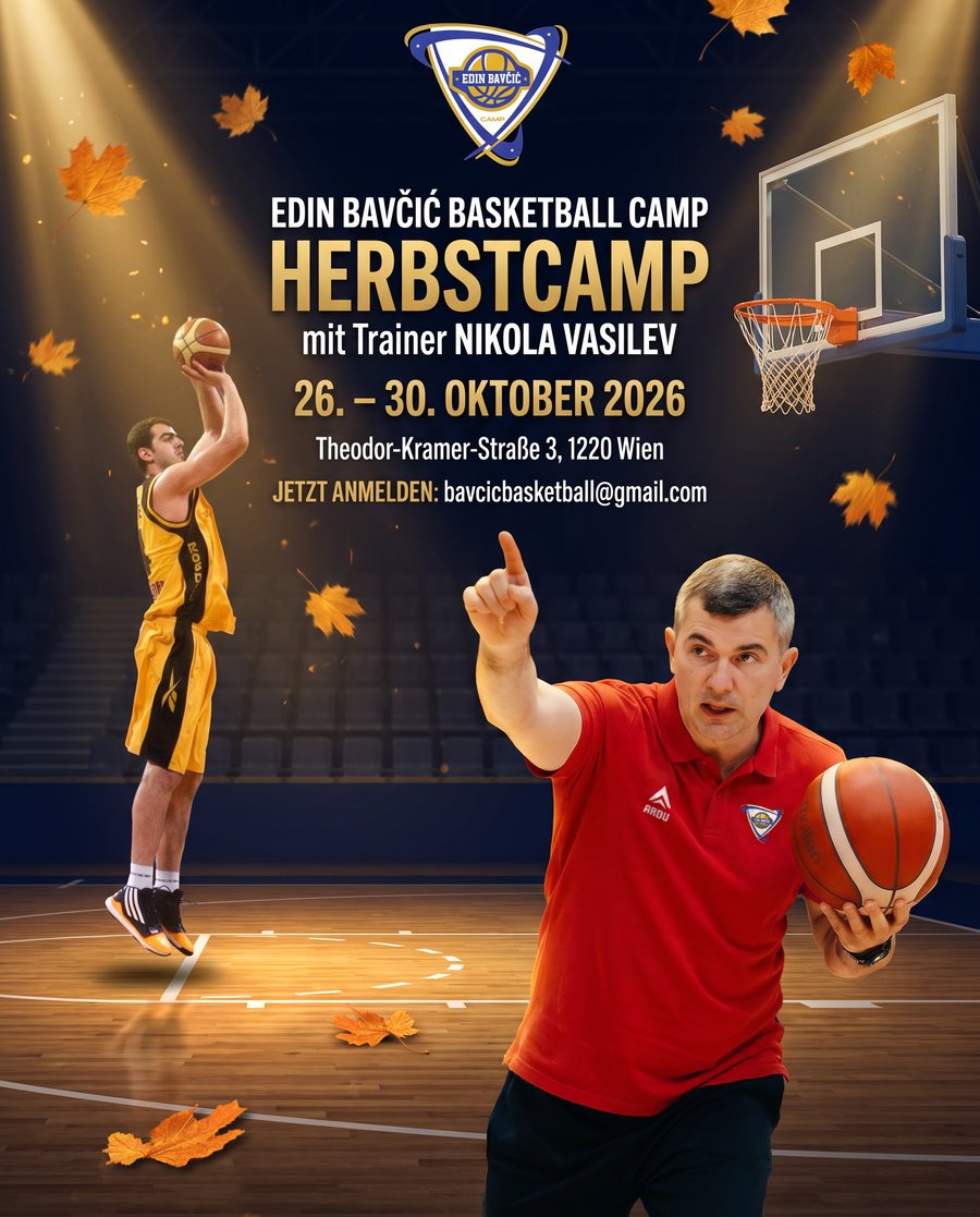 Herbstcamp flyer: coach Nikola Vasilev and Edin Bavčić, 26–30 October 2026, Theodor-Kramer-Straße 3, 1220 Vienna